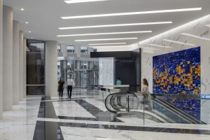 Architecture Building Repositioning Corporate Interior Design 1415 Louisiana Houston Escalators Cohesive Black and White