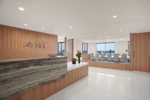 Corporate Interior Design JLT Houston Reception Desk Linear Stone