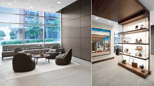 Corporate Interior Design Newfield Conference Center Seating Area and Display Casework