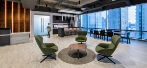 Investment Management Company Denver Corporate Interior Design Breakroom Lobby Seating Entertainment Space