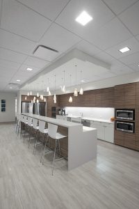 Corporate Interior Design Newfield Exploration Breakroom Island Bar Seating Banquette