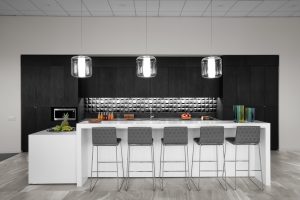 Corporate Interior Design Musket Corporation Houston Breakroom Island Bar Seating