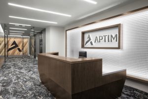 Corporate Interior Design Aptim The Woodlands Angled Reception Desk