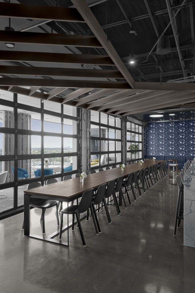 Lockton Corporate Office Breakroom with Garage Doors Closed