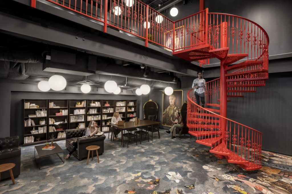 THE CANNON HOUSTON Corporate Interior Design Spiral Staircase Library