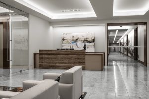 Corporate Interior Design Newfield Exploration Executive Floor Reception Desk Lobby