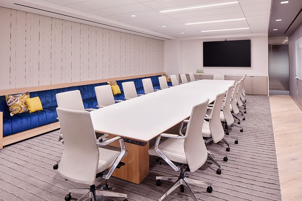 NOVA CHEMICALS HOUSTON Corporate Interior Design Conference Royal Blue Velvet Bench