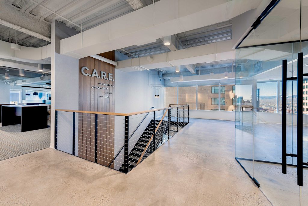 XACTLY CORP DENVER Corporate Interior Design CARE Signage