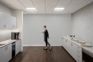 HighPoint Resources Denver Corporate Interior Design Catering Kitchen Backsplash Tile