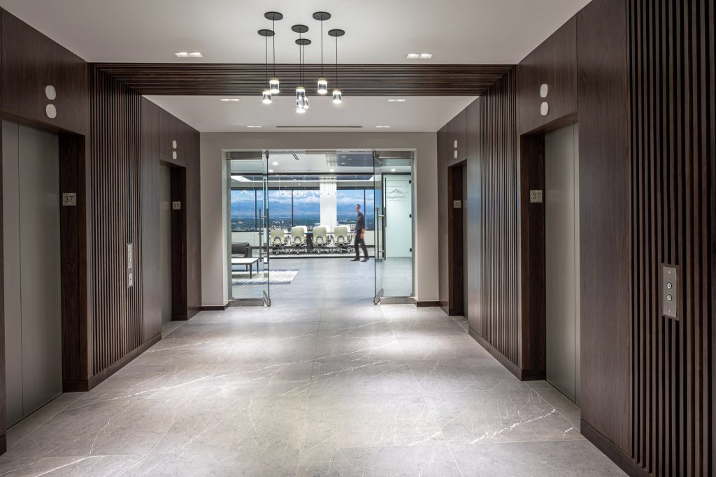 HIGHPOINT RESOURCES DENVER Corporate Interior Design Elevator Lobby