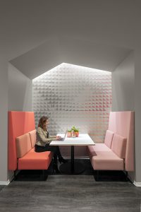 austin tech office corporate office break room booths colorful