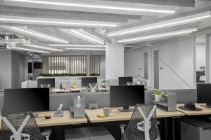 tech corporate office open workspace