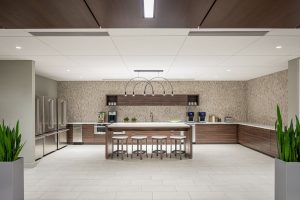 Centennial Resource Development Denver Breakroom Backsplash Arc Pendant Lights