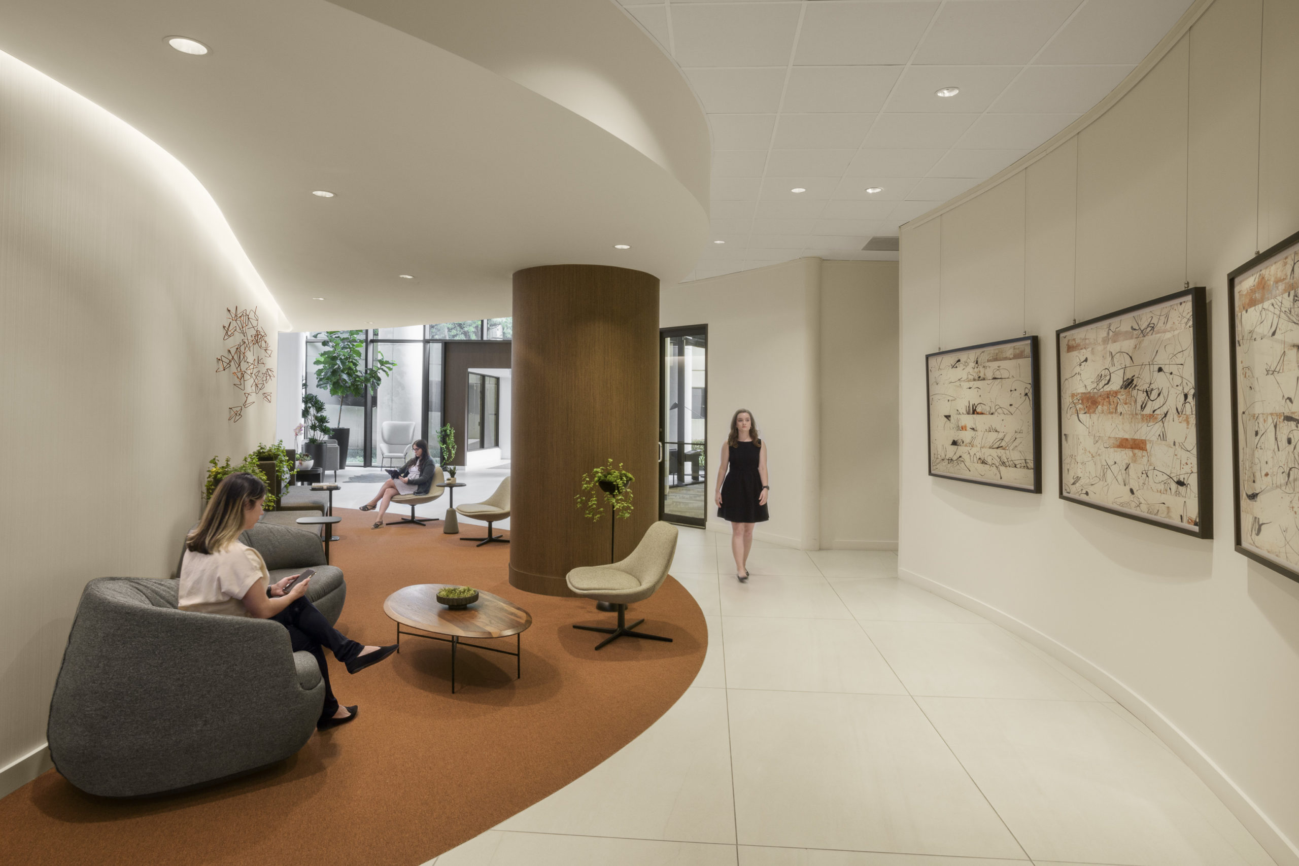 Woodway Tower Lobby renovation builsing repositioning houston curved ...