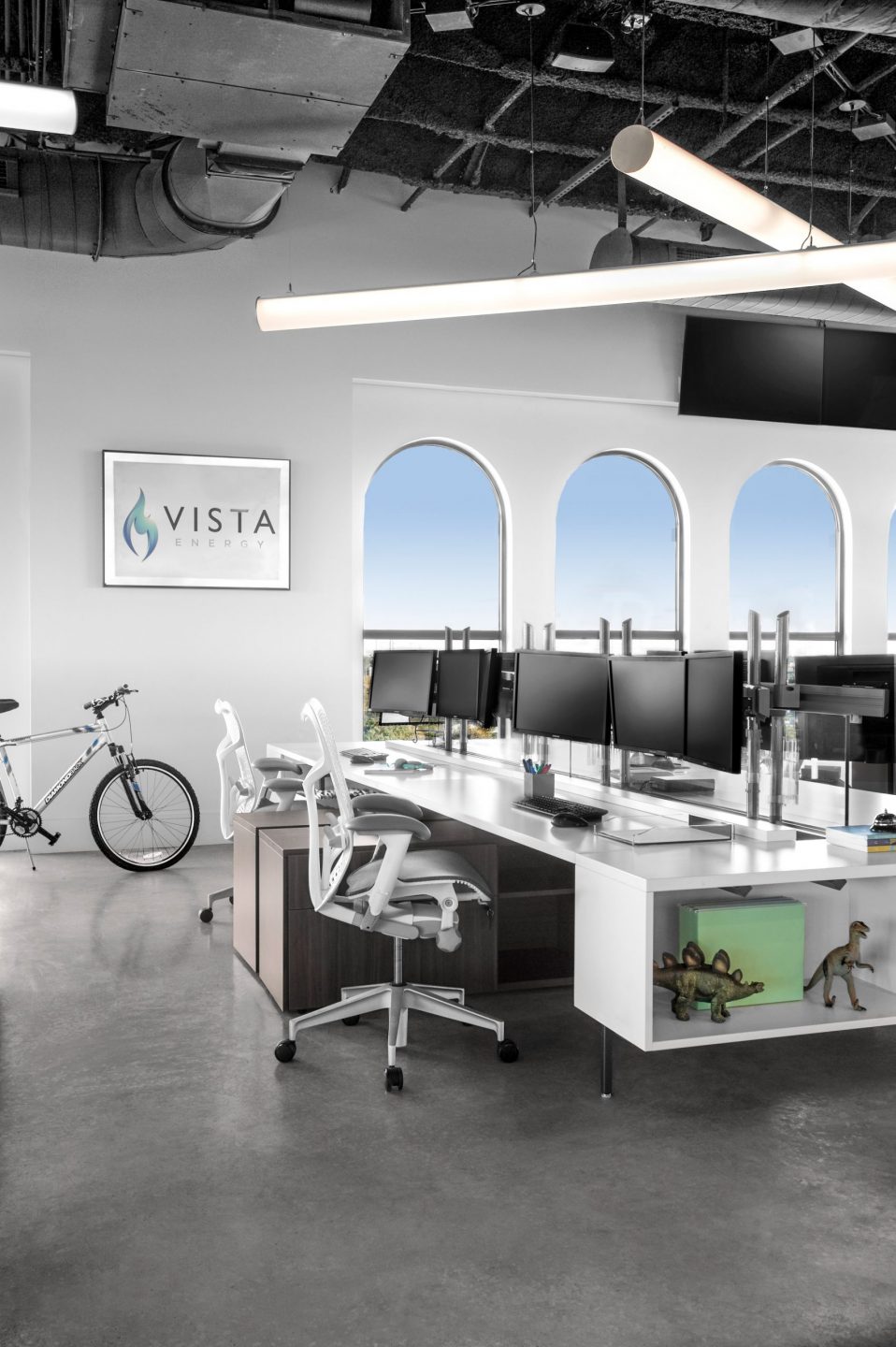 Corporate Interior Design Open Workstations Penthouse Arched Windows Vista Energy