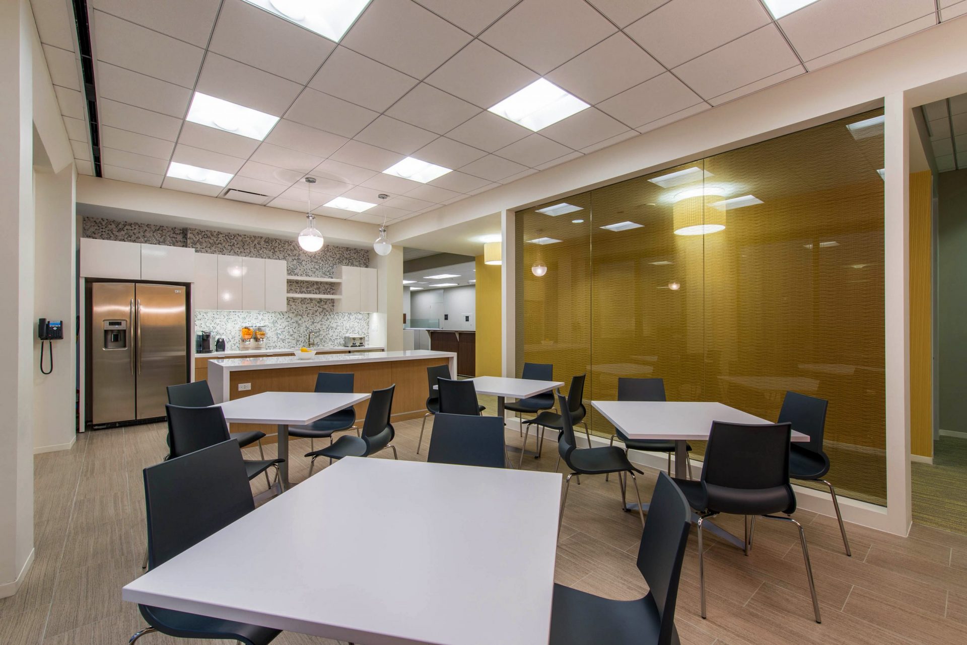Corporate Law Interior Design Heard Robins Cloud and Black Breakroom Dining