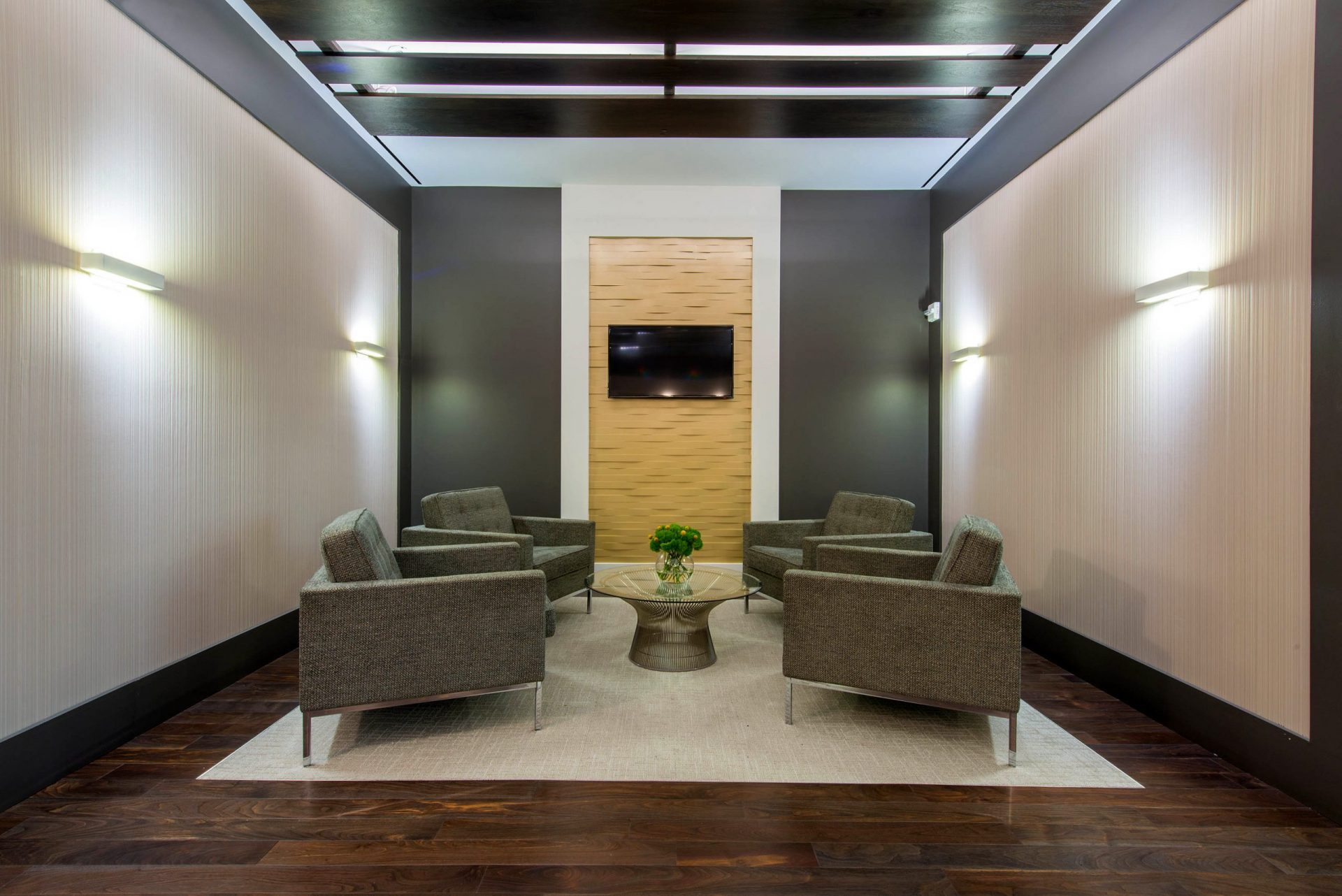 Corporate Law Interior Design Heard Robins Cloud and Black Masculine Seating Area