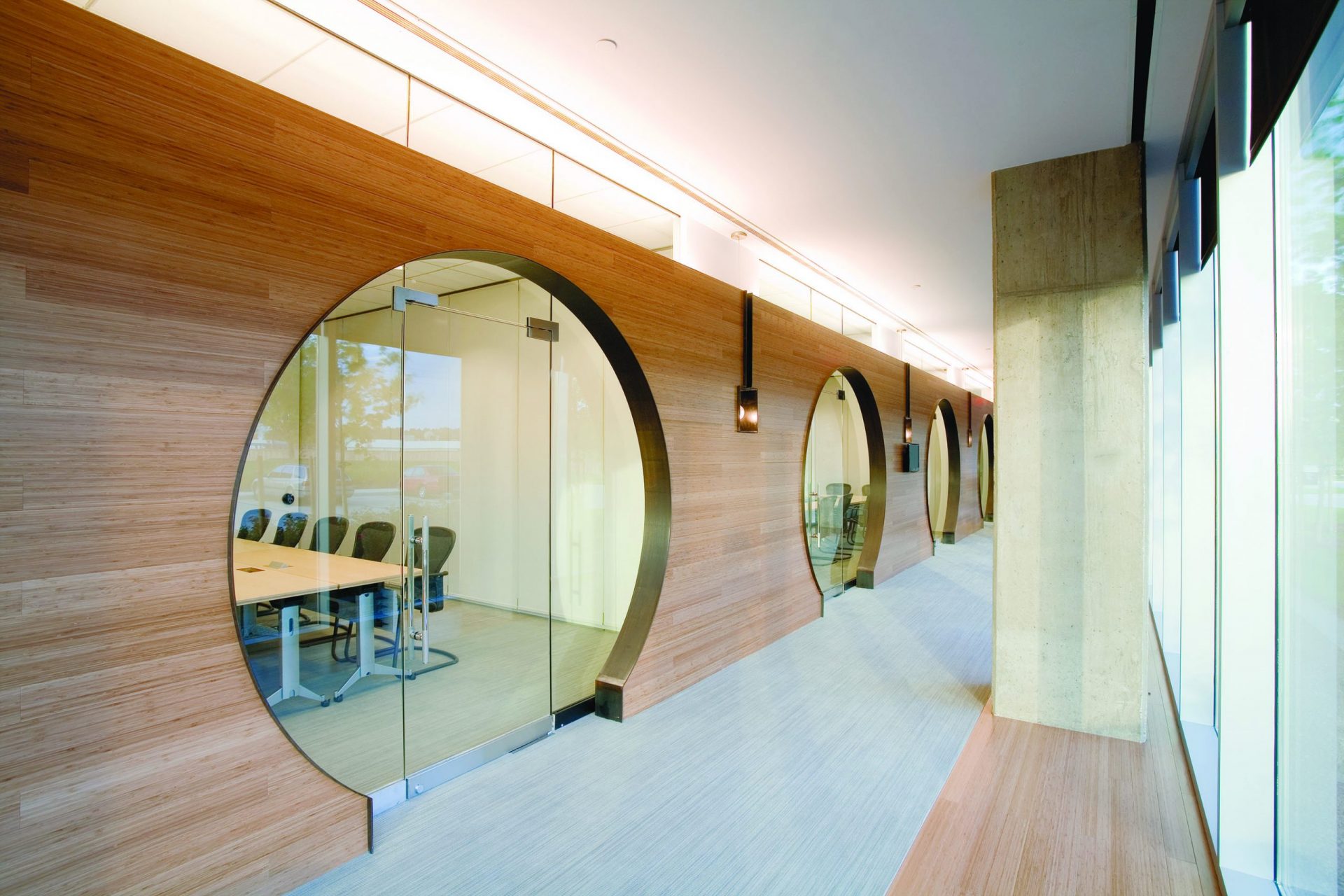 Corporate Interior Design LEED V&M Tubes HoustonPortal Cutout Doors Wood Veneer
