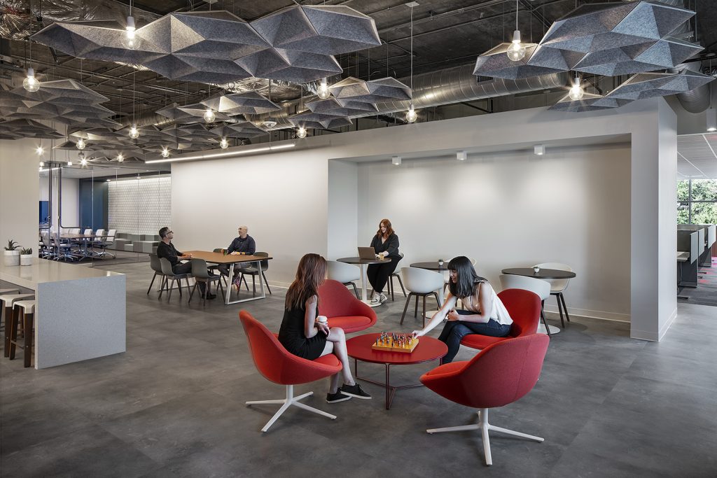 CERITY Corporate Insurance Design Break Room Seating with people